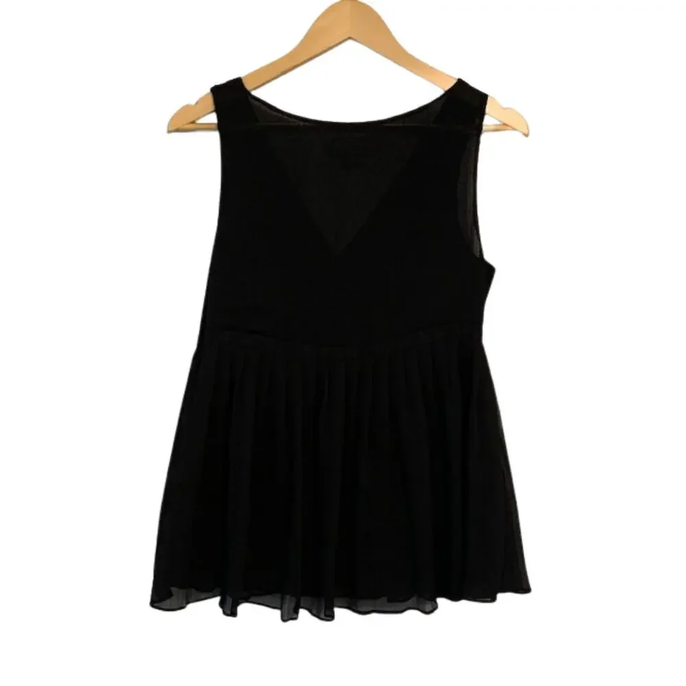 MICHAEL KORS Black V-Neck Pleated Sleeveless Flowy Blouse | M